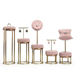 Jinsky ที่วางเครื่องประดับหนังนิ่มสีชมพู, แท่นโชว์เครื่องประดับทำจากโลหะสีทอง - Product Image 4