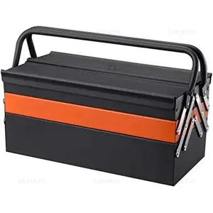 LAKSHYO便携式金属工具箱，带3级折叠金属工具柜钣金切割箱车库用途