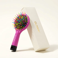 Brosse à cheveux démêlante à coussin d'air double face avec logo personnalisé, motif arc-en-ciel, forme S ondulée, avec miroir intégré pour le coiffage des filles