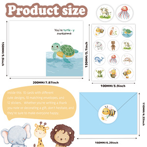 Nouvelle Arrivée Lot de 10 Cartes de Remerciement Drôles avec Courtes Phrases, Animaux de Dessin Animé, Enveloppe Cadeau, Fêtes, Aquarelle - Product Image 2