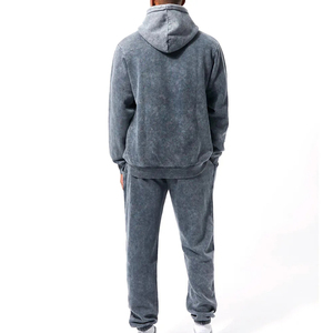 Custom Distressed Breathable Fleece Hoodies Sweatpants Solid Pattern Track Suit Jogger Streetwear Logo Print Casual Pullover - Product Image 3