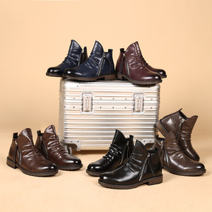 Chaussures pour hommes : Nouvelles bottes Chelsea mi-hautes en jean, style rétro européen et américain, polyvalentes, à fermeture éclair, plissées, décontractées, cool, à bout pointu, confortables - Product Image 3