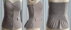 Wholesale Women's Gray <b>Strapless</b> <b>Corset</b> Blouse With Button Front And Pockets Minimalist Style Regular Fit Sleeveless Top - Product Image 5