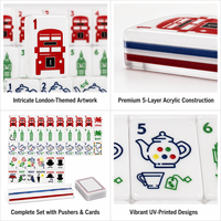 Jeu de tuiles de mahjong américain en acrylique à 5 couches, thème Londres britannique avec des motifs de bus à deux étages et du Big Ben
