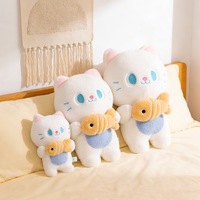 Peluche chat porte-bonheur mignon avec poisson, en polyester et coton PP, coussin compagnon pour enfants, cadeau de mariage, vente en gros pour l'exportation