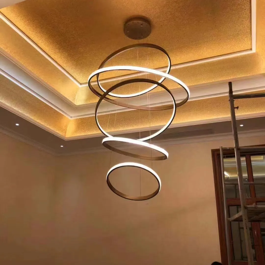 High Quality Modern Fancy Luxury Bed Room Kitchen Hotel Golden Big Copper Brass Material Ring Chandeliers Pendant Lamp Lighting