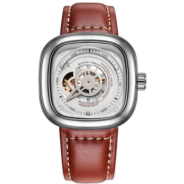 Factory Wholesale Men's Luxury Mechanical Watch Automatic With Charm Leather Strap Square Dial Waterproof With Pointer Display