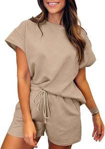 Conjuntos de mujer Color sólido Cuello redondo Chándales de manga corta Conjunto de dos piezas Jogger LOGO personalizado <span class=keywords><strong>Traje</strong></span> de pantalones cortos de moda - Product Image 6