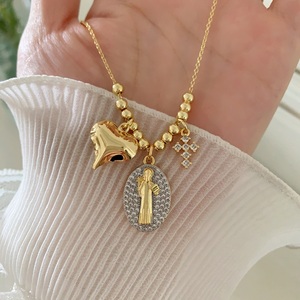 LS-C6768 Collier ras-de-cou exquis avec chaîne, pendentifs émail cœur, étoile, croix, médaille Vierge <span class=keywords><strong>Marie</strong></span> et zircon, bijoux chrétiens tendance - Product Image 2