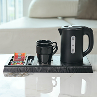 Bouilloire Électrique Sans Fil 1200W 1L avec Plateau, Contrôle de Température, Arrêt Automatique, Protection Anti-Ébullition à Sec, Rotation à 360°, Idéale pour Hôtels