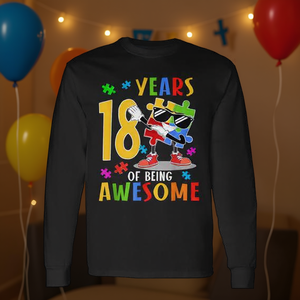 Maglietta a maniche lunghe con stampa 18 Years Of Being Awesome Birthday Dabbing Autism Puzzle - Product Image 3