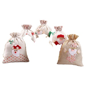 Sac cadeau de Noël en coton écologique avec cordon de serrage OEM, de qualité supérieure, pour le rangement de bonbons de Noël - Product Image 1