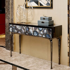 Table <span class=keywords><strong>rectangulaire</strong></span> vintage de luxe avec tiroir <span class=keywords><strong>Console</strong></span> décorative en marbre d'agate pour le salon, la salle à manger et la villa. - Product Image 2