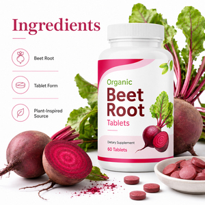 Comprimés de racine de betterave biologique de haute qualité, puissants antioxydants, suppléments de vitamine B9 B12, soutien immunitaire pour adultes, femmes enceintes - Product Image 2