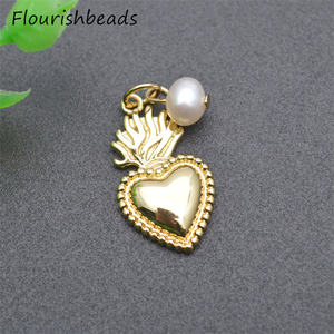 Nouveau Design sans Nickel Anti-<span class=keywords><strong>rouille</strong></span> <span class=keywords><strong>plaqué</strong></span> or perles naturelles ananas coeur charmes pendentifs pour bricolage femme bijoux - Product Image 2