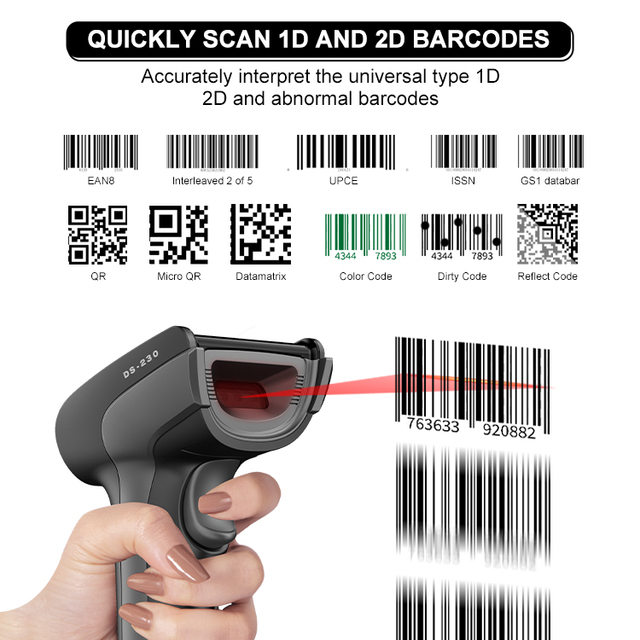High Clarity 1280*1024 CMOS Handheld 1D 2D USB Barcode Scanner Fast Scan for Supermarket
