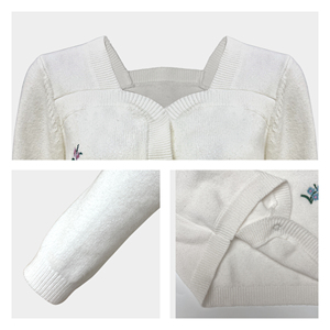 Cardigan in Cashmere da Donna Personalizzato, Nuovo Modello Invernale <span class=keywords><strong>con</strong></span> Ricami in <span class=keywords><strong>Pizzo</strong></span>, Elegante e Casual, Manica Lunga, Scollo a V, Bianco, <span class=keywords><strong>con</strong></span> Bottoni - Product Image 6