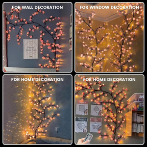 New <strong>LED</strong> Pink Peach Blossoms Cherry Blossoms Willow Vine <strong>Lights</strong> for Christmas Wall Decoration <strong>with</strong> Tree Branches - Product Image 5