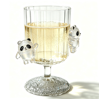 Gobelet en verre décoratif transparent Panda avec strass pour vin, champagne, cocktail, décoration de table à la maison, cadeau