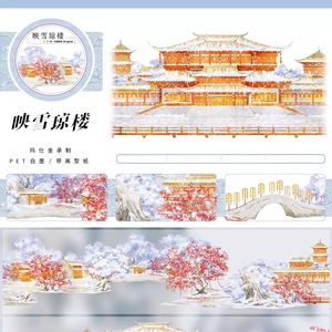 Un rouleau <span class=keywords><strong>de</strong></span> ruban adhésif décoratif <span class=keywords><strong>de</strong></span> style ancien avec motifs <span class=keywords><strong>de</strong></span> paysage architectural et <span class=keywords><strong>de</strong></span> rochers <span class=keywords><strong>de</strong></span> montagne, thème Prunes enneigées du Nouvel An - Product Image 4