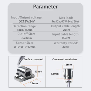 Interruptor inductivo electrónico de <span class=keywords><strong>12V</strong></span> y 24V, <span class=keywords><strong>Sensor</strong></span> de proximidad infrarrojo, interruptor de luz para armarios LED, iluminación de armario - Product Image 3