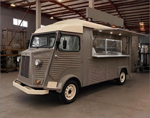 <span class=keywords><strong>Camion</strong></span> de restauration mobile vintage gris personnalisé avec conteneur réfrigéré pour salades, comptoir pour légumes frais pour les dîners en ville - Product Image 3
