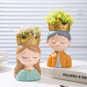 Macetas de plantas de <span class=keywords><strong>rey</strong></span> y reina, accesorios de escritorio de figura novedosa, maceta de Cactus suculenta - Product Image 1