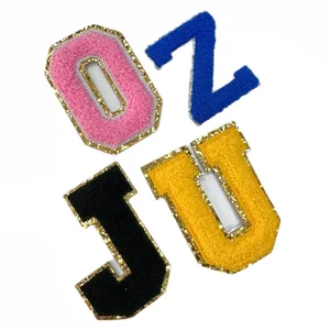 RTS A-Z Letter Patch Ouro Sequins Ferro On/Etiqueta Auto-adesiva Chenille patches letras para o saco designer de ferro em patches