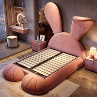 Ensemble de lit moderne princesse lapin rose meubles de chambre à coucher rembourrés doux parfait pour les chambres d'enfants filles