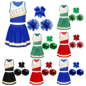 Tenue de cheerleading professionnelle pour filles de 6 à 16 ans, ensemble 4 pièces avec crop top et jupe, vêtements de danse pour spectacle sur scène, mode et fête - Product Image 1