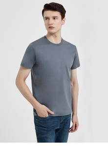 Camiseta de algodón mercerizado de doble cara con amina líquida para hombre, 100% algodón blanco de manga corta, con costuras triples y fibra larga. - Product Image 5