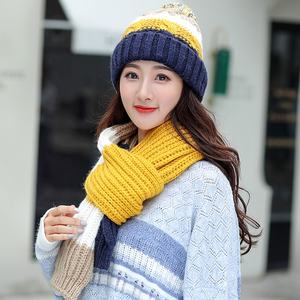 Ensemble <span class=keywords><strong>bonnet</strong></span> et écharpe en tricot chaud pour femmes, mode hiver, 100% acrylique, imitation <span class=keywords><strong>cachemire</strong></span>, <span class=keywords><strong>pompon</strong></span>, bonnets d'hiver - Product Image 2