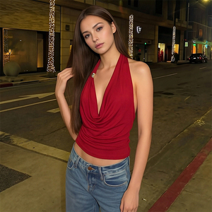 <span class=keywords><strong>Tops</strong></span> Cortos Sexys para Mujer, Cuello en V Profundo, Espalda Descubierta, Sin Mangas, Estilo <span class=keywords><strong>Racerback</strong></span>, Camisetas Cortas Sexys para Mujer - Product Image 2