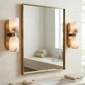 Modern Wall Lamp Bathroom Hotel Bedroom Minimalist Luxury Aged Brass Alabaster LED High Quality Custom Aurind Double <b>Bath</b> Sconce - Product Image 2