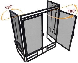 Oniya 3 Panels Black <strong>Fire</strong> Spark <strong>Guard</strong> Grate Large Steel Mesh Fireplace <strong>Screen</strong> with Tool Sets for Living Room, Bedroom Decor - Product Image 4