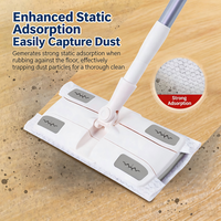 Serpillère anti-statique jetable en microfibre avec tête de balai extensible, système de fixation à double clip pour la collecte de poussière 3D, conception plate
