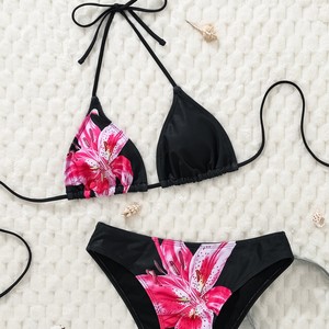 Conjunto de Bikini de Dos Piezas con Tirantes de Color Sólido para Mujer, Estilo Sexy con Copa Triangular, Traje de Baño de Poliéster/Nailon para Cuatro Personas, para Europa, Novedad de 2026 - Product Image 5