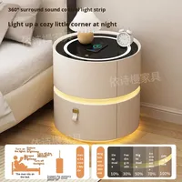 Nouvelle Table de Chevet Intelligente Style Crème Luxe Léger 2026, 2 Tiroirs, Plateau en Dalle de Roche, Chargement Sans Fil, Lumière à Induction pour Chambre à Coucher