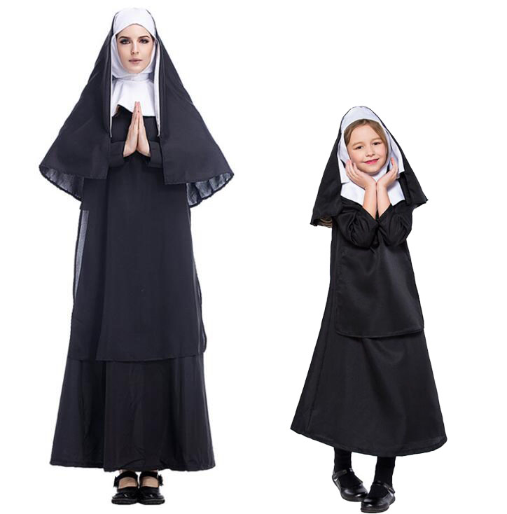 Ecofalson, disfraz de monja de Halloween para mujer y niña, ropa de Cosplay familiar