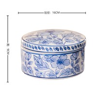 Ensemble de boîtes rondes en porcelaine bleue et blanche Art Déco, motif floral peint à la main, boîte de rangement en céramique, décoration d'intérieur