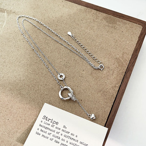 S925 Sterling Silver <b>Necklace</b> For Women Geometric Double <b>Ring</b> Heart Pendant Choker Everyday Wear - Product Image 4