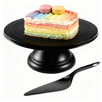 Support à gâteau sur mesure de grande taille 12 pouces avec spatule à gâteau, support rond en fibre de bambou pour cupcakes, support à dessert, support de décoration de gâteaux