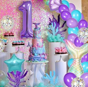 Decoraciones <span class=keywords><strong>de</strong></span> Cumpleaños <span class=keywords><strong>de</strong></span> Sirena, Juego <span class=keywords><strong>de</strong></span> Globos con Cola <span class=keywords><strong>de</strong></span> Sirena, Concha, Estrella, Globos <span class=keywords><strong>de</strong></span> Látex y Globo <span class=keywords><strong>de</strong></span> Número Metalizado para Cumpleaños - Product Image 2