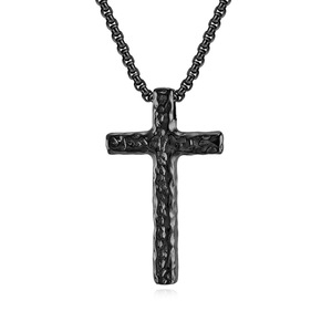 <b>Cross</b> Necklace Stainless Steel Hammered Texture Unisex Fashion Pendant - Product Image 5