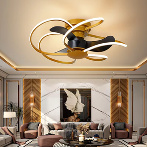 Ventilateur de plafond électrique LED 6 vitesses de luxe nordique, lampe en plastique, télécommande, application intelligente, extérieur, domestique - Product Image 2