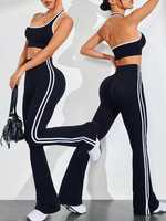 Ensemble de sport sans couture pour femme, couleur contrastante, soutien-gorge de fitness dos nu et pantalon évasé, leggings push-up respirants, tenue de yoga unie