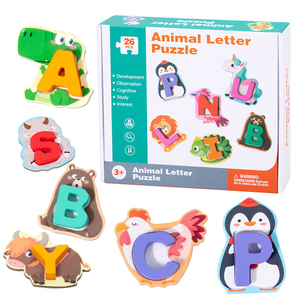 Frühkindliche Entwicklung Lernspielzeug 3D Holzpuzzles ABC <span class=keywords><strong>Alphabet</strong></span> Blöcke Bunte Tier-Aktivitätsspielzeuge für Babys - Product Image 1