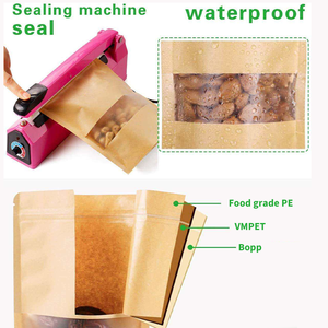 Túi giấy <span class=keywords><strong>Kraft</strong></span> nâu với cửa sổ rõ ràng có thể khóa lại Ziplock nhiệt niêm phong thực phẩm lưu trữ doypack bao bì túi đứng dây kéo - Product Image 2