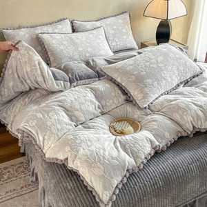Elegante Set di Biancheria da Letto <span class=keywords><strong>in</strong></span> Velluto Floreale a Quattro Pezzi, <span class=keywords><strong>Lenzuola</strong></span> <span class=keywords><strong>in</strong></span> Pile Corallo Ispessito a Doppia Faccia, Caldo per l'Inverno - Product Image 5
