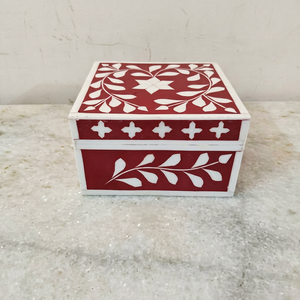 Caja de Joyería de Madera Floral Hecha a Mano con Incrustaciones de Hueso, Organizador de Baratijas con Tapa Cuadrada, Estuche de Almacenamiento Decorativo para el Hogar, Caja de Regalo - Product Image 1